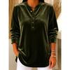 Autumn Winter New Women's Gold Velvet Top Casual Loose V-Neck Button Long Sleeve T-Shirt Velour Tee
