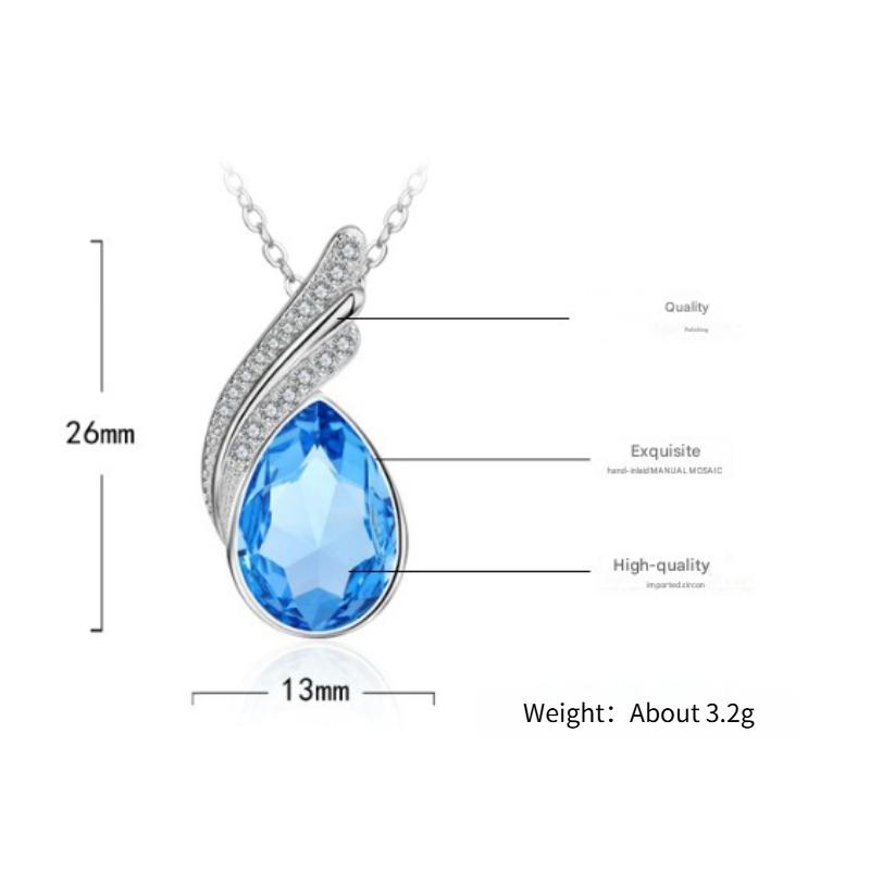 925 Sterling Silver Fashion Light Luxury Sea Blue Crystal Zircon Angel Wings Birthday Party Anniversary Gift