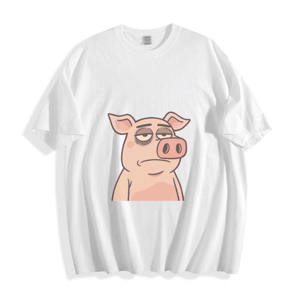 

Grumpy Pig T-Shirt - Tired Piggy Face Design Unisex Tee L