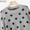 ZANZEA Womens Casual Crew Neck Polka Dots Knitted Pullovers Sweaters Jumpers