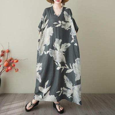 Krátky rukáv Plus size Bavlna vintage kvetinové novinky šaty pre ženy ležérne voľné Maxi dlhé letné šaty