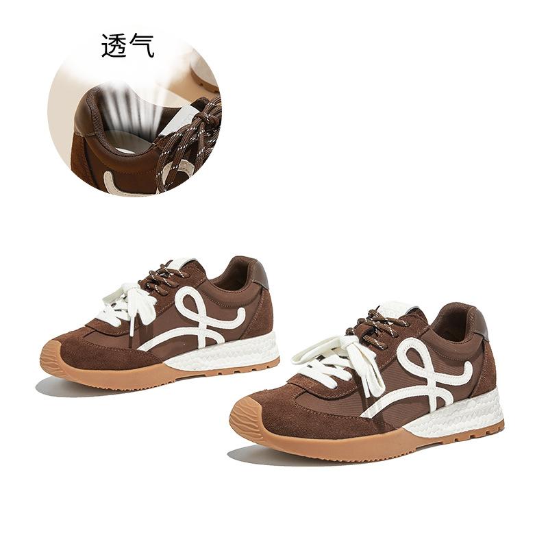 New leather red training shoes women's shoes platform commuting versatile shoes women's 2025 autumn sports dad shoes women