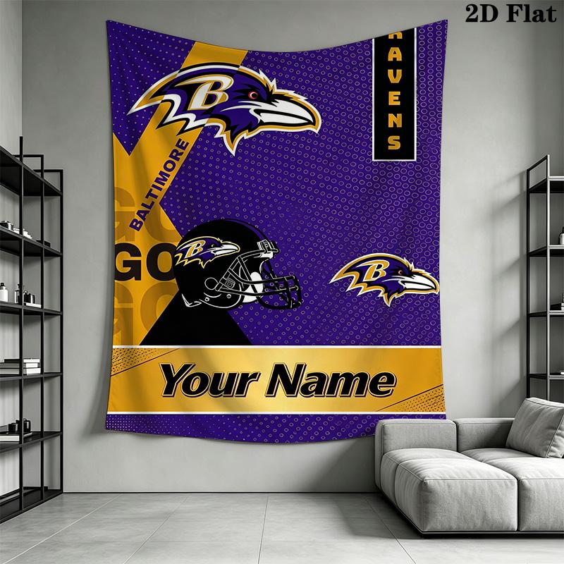 Name Custom Baltimore Ravens Logo Wall Tapestry Aesthetic Wall Hanging Printed Fabric Blanket Decorative Tapestries for Bedroom Living Room Home Decor