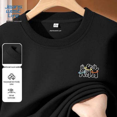JEANSWEST LIFE Men's Dancing Bear Print Round Neck Cotton Blend Sweatshirt
