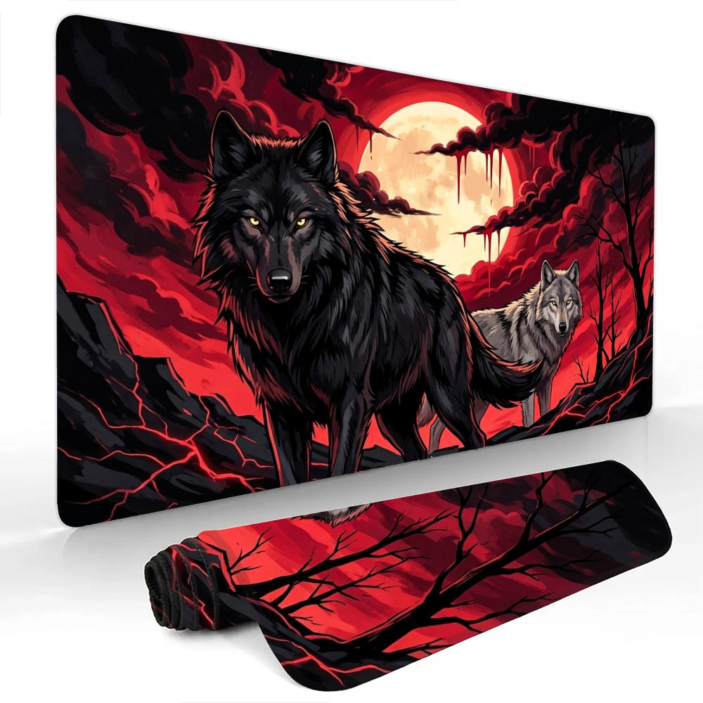 Red Moon Night And Wolf Mouse Pad Large Computer Office Game Table Mats Rubber Antislip Xxl Mouse Mat Hdp Long Desk Pads