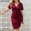 BITCED Plus Size Solid Color Casual Resort Dress Tie-Detail Resort V-Neck Midi Dress
