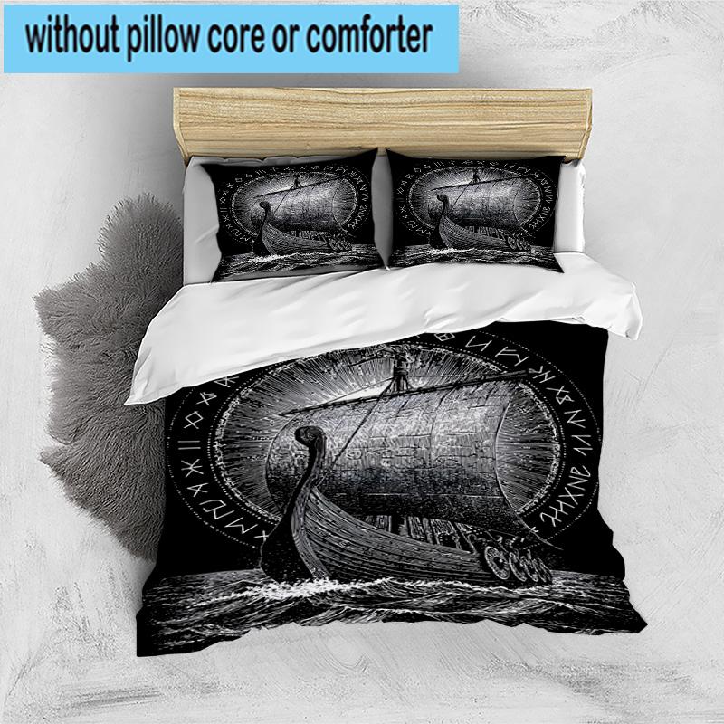 Viking Ship At Sea 3pcs Bedding,Including 1pc Duvet Cover And 2pcs Pillowcases Perfect for Christmas,Ideal for Bedroom, Dormitory