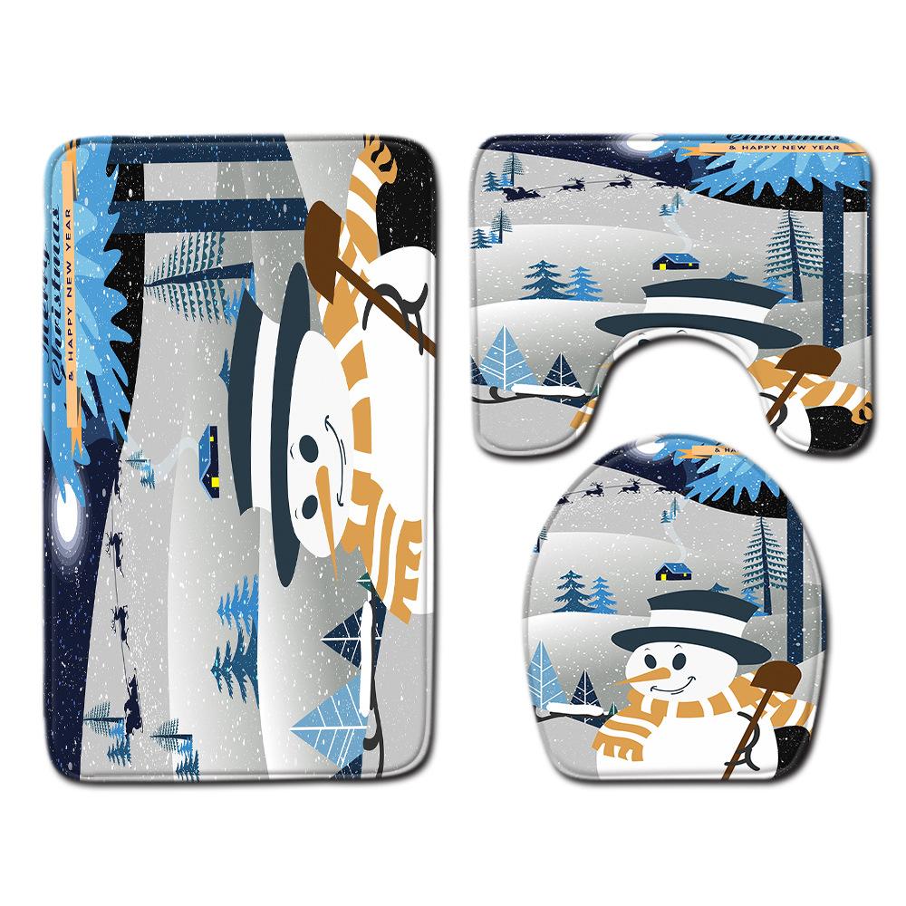 Christmas Waterproof Shower Curtain Four-Piece Floor Mat Combination Set Household Door Mat Bedroom Living Room Carpet