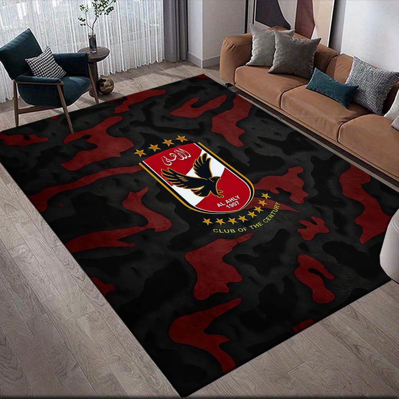 Al Ahly Sporting Club2 Flannel Pattern Square Carpet,Area Rug,Carpet Rug for Living Room Bedroom Sofa Playroom Decor,Non-slip Floor Mat