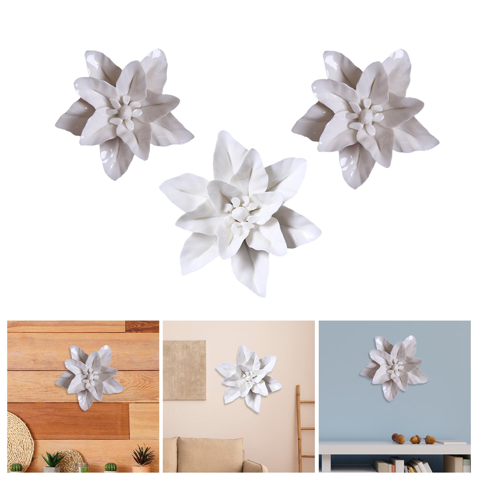 

Unique Ceramic Flower Wall Sculpture Modern Ornament Compact Arts Gift for Living Room Bedroom Relatives Friends S