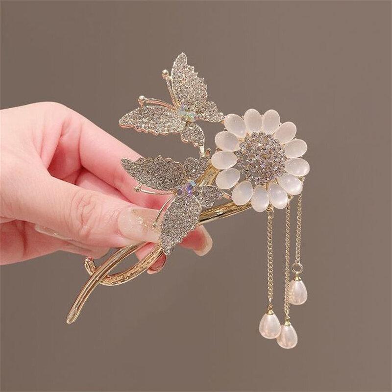 Haarspangen mit Sonnenblumen-Quaste, modische Haarklammer, elegante funkelnde Quaste, Schmetterlings-Haarspange, Clip-Zubehör