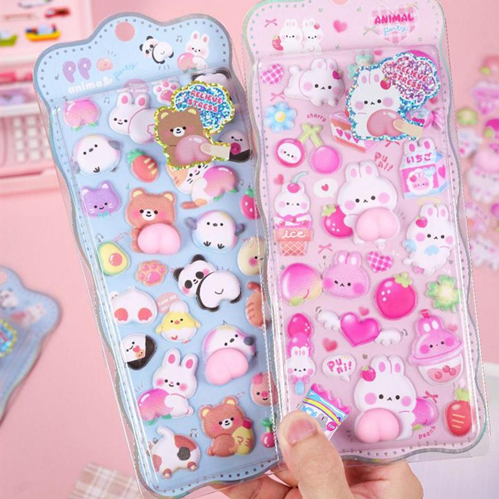 3D Relief Stickers Self-Adhesive Mini Animal Bubble Decals Fluffy And Soft Bear And Rabbits Stickers For Notebook Scrapbooking