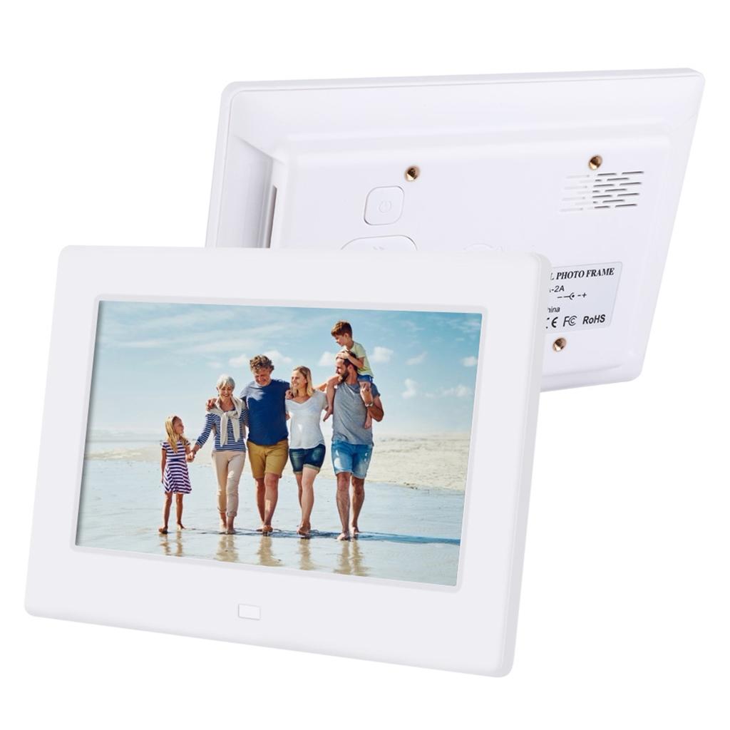 7Inch 1024*600HD Digital Photo Picture Frame Alarm Clock Player Album Remote Control White