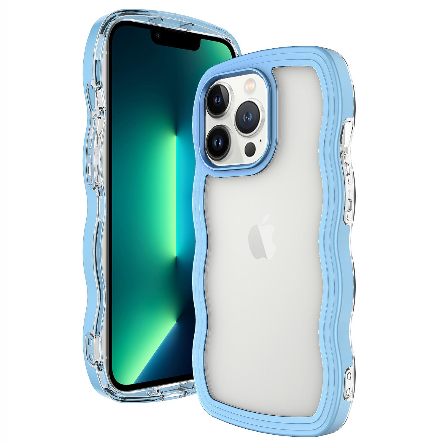 

Transparent Phone Case for iPhone 15 Pro Max,Wave Edge PC+TPU Detachable Color Frame Phone Shell Cover Blue
