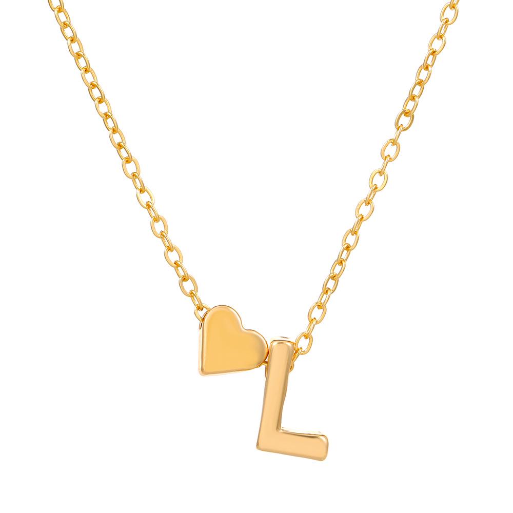 European & American Alphabet Love Heart Pendant Necklace – Versatile Peach Heart Clavicle Chain