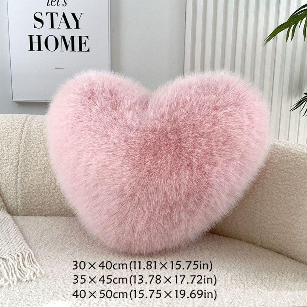 New Fur Heart Pillow Love Heart Shaped Pink Color Heart Plush Pillow Fluffy PP Cotton Soft Pillow Desktop Decor