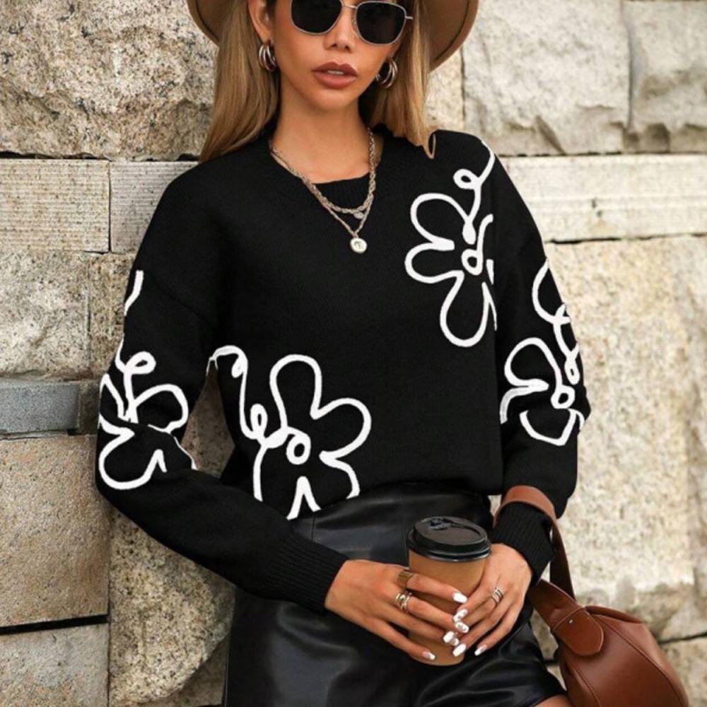 Women's Crew Neck Long Sleeve Knit Top Regular Fit Commuter Style Sweater