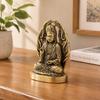 Metal Bodhisattva Sculpture with Aged Finish and Integrated Round Base for Desk, Windowsill, Tea Table, Entryway, or Shelf Placement