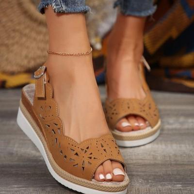 Summer Sandals with Hemp Rope Soles and Buckles Paired with Wedge Heels and Fish-mouth Women's Shoes