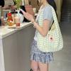 Cartoon Tomato Plaid Women Shoulder Bags Large Capacity Ladies Double-sided Vest Bag Student Class Versatile Girls Handbags Tote