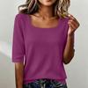 Women's Ribbed Half Sleeve T Shirt Square Neck Stretchy Slim Fit Basic Soft Lightweight Casual Top for Layering or Everyday Wear