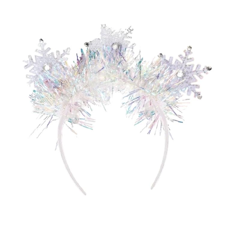 Glittering Rhinestones Snowflake Headband for Women and Girls White Headwear Hair Accessory for Christmas and Winter Fun