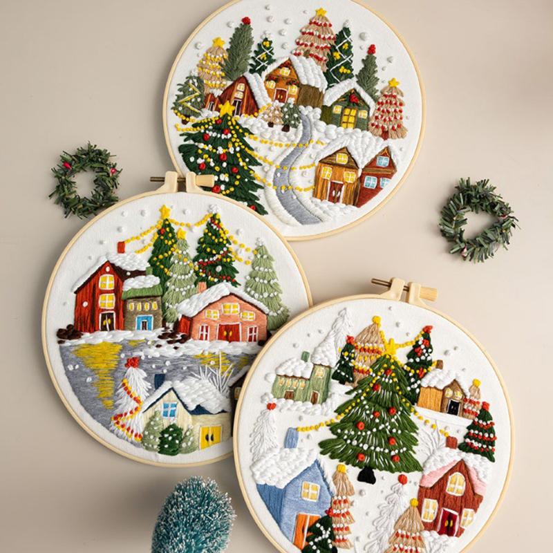 1/2Pcs Christmas Embroidery Kit DIY Cross Stitch with Needle Merry Christmas Ornaments Needlework Handmade for Home Decor Gifts