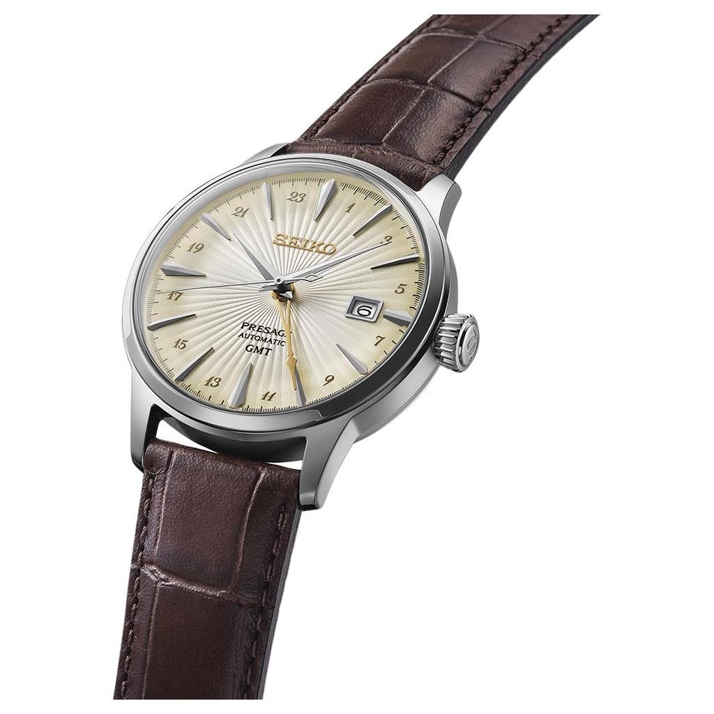 SEIKO Automatic/Manual Mechanical Movement Cow Leather Strap Watch 40.5mm Men's Watches Silver Dial SSK041J1