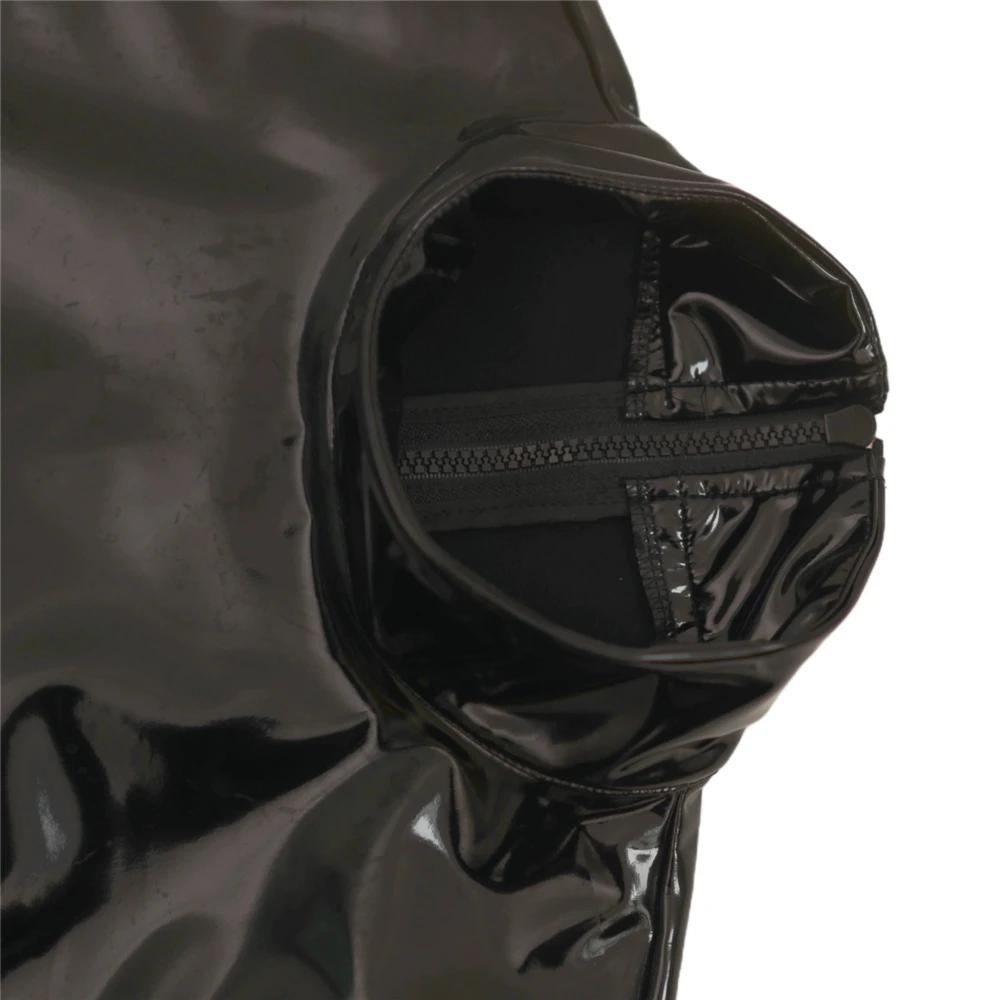 Sexy Men Pu Zipper Open Bust High Cut Bodysuit Tops U Bulge Pouch Sexy Tights Fashion Latex Maid Leotard Stage Dance Wear