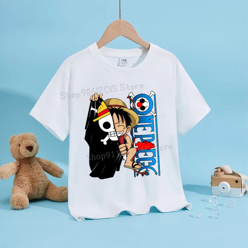 Anime Luffy Zoro Boy T Shirt One Piece Short Sleeve White Tops Summer Children Clothes Toddler Cotton Tee Shirts Baby Clothing