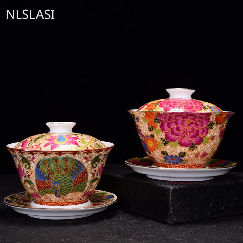 Keramický šálek pivoňka květinový kryt miska Čajová souprava čajová souprava čajová miska Cestovní přenosná čajová souprava Nádobí na pití pro domácnost NLSLASI
