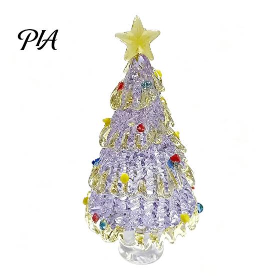 Christmas Atmosphere Decor Hand Blown Glass Tree Figurine with Golen Star, Desktop Ornament Gift Mini Xmas Ornament, Handmade Holiday Decoration