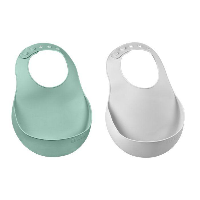 Lot de 2 bavoirs silicone gris clair/vert sauge