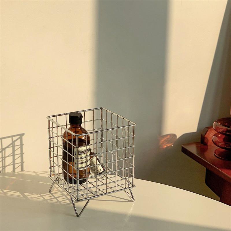 Storage Basket Stainless Steel Mesh Open Design Storage Container for Home Office Dorm Silver