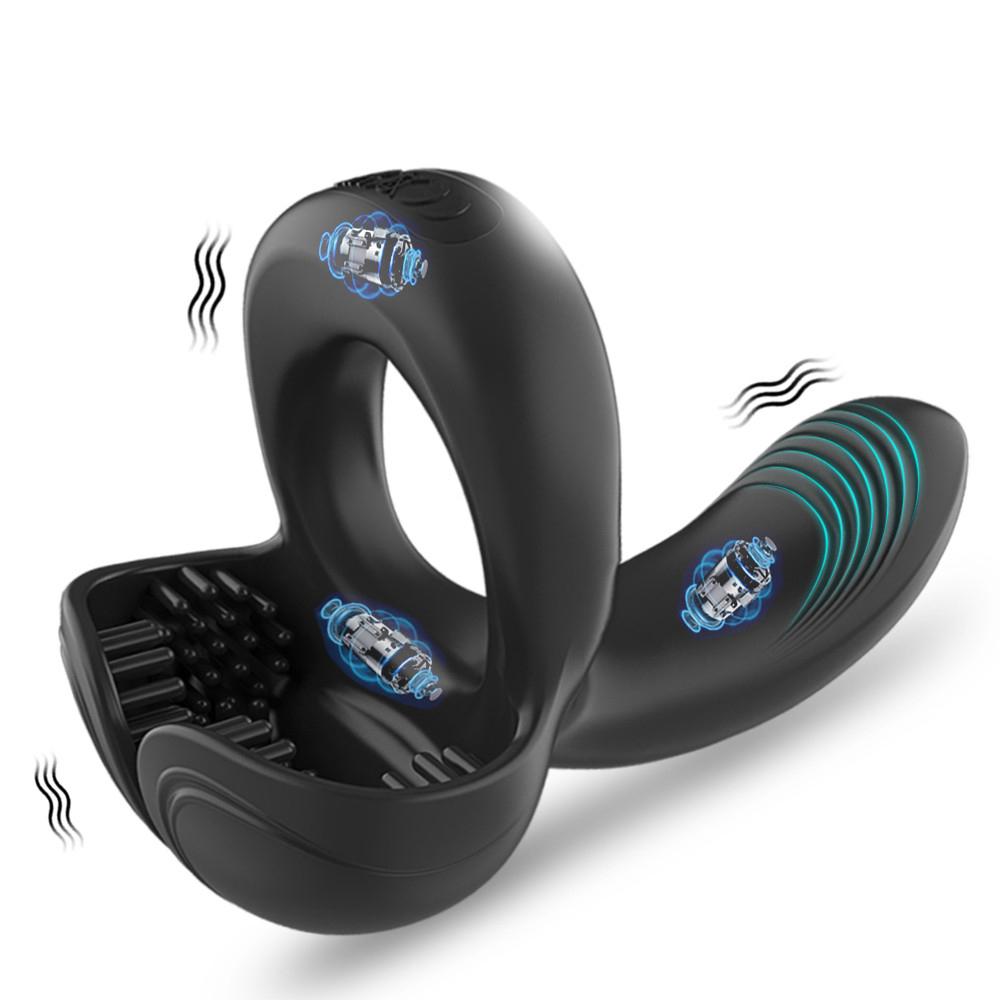 Penis Vibrator for Men Remote Control Cock Ring Ejaculation Delay Testicles Perineum Scrotum Stimulator Sex Toy