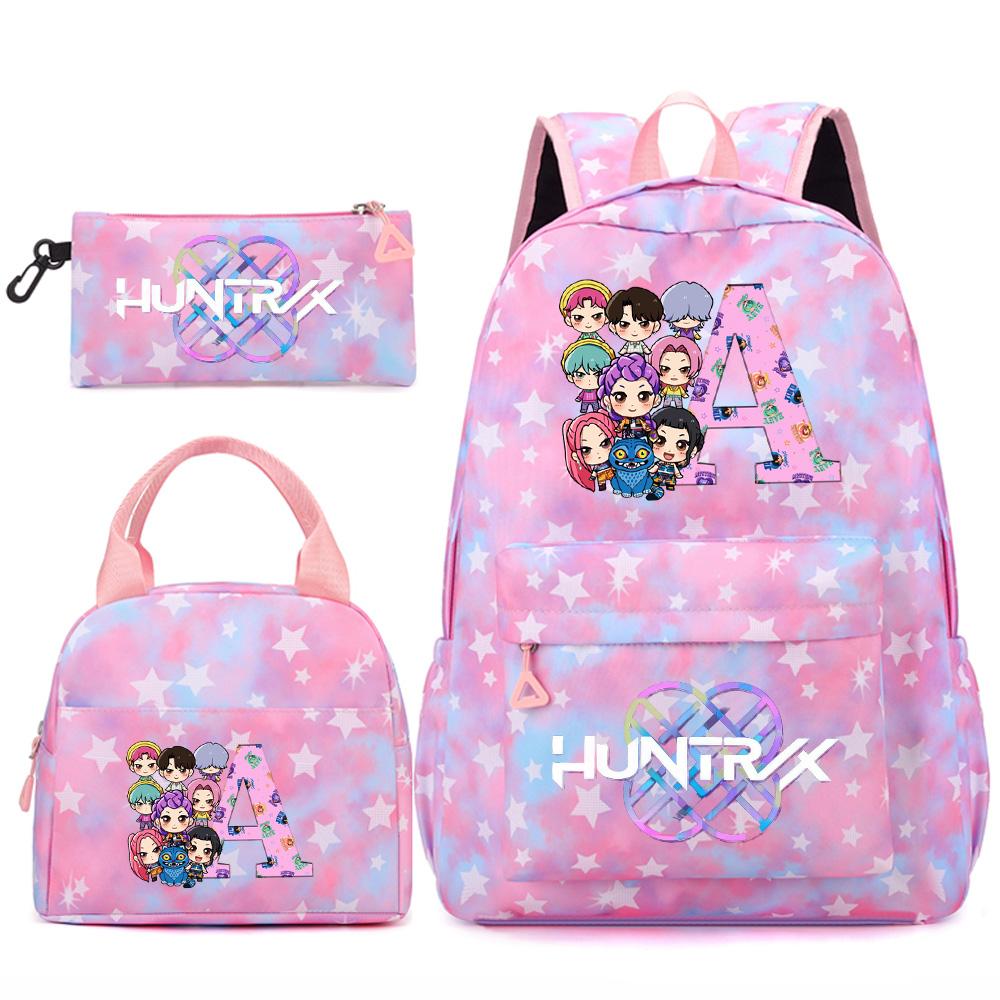 3Pcs/set 26 English Letter Kpop Printed Backpack Handbag Pencil Case for Teenger Student Girl Boy Schoolbag Kid Bookbag Large Capacity Travel Bag Gift