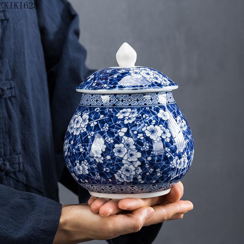 Biscottiera in Porcellana Bianca e Blu Stile Cinese Barattolo Sigillato per Caramelle e Frutta Secca Artigianato Ceramica Barattolo di Stoccaggio Decorazione per la Casa
