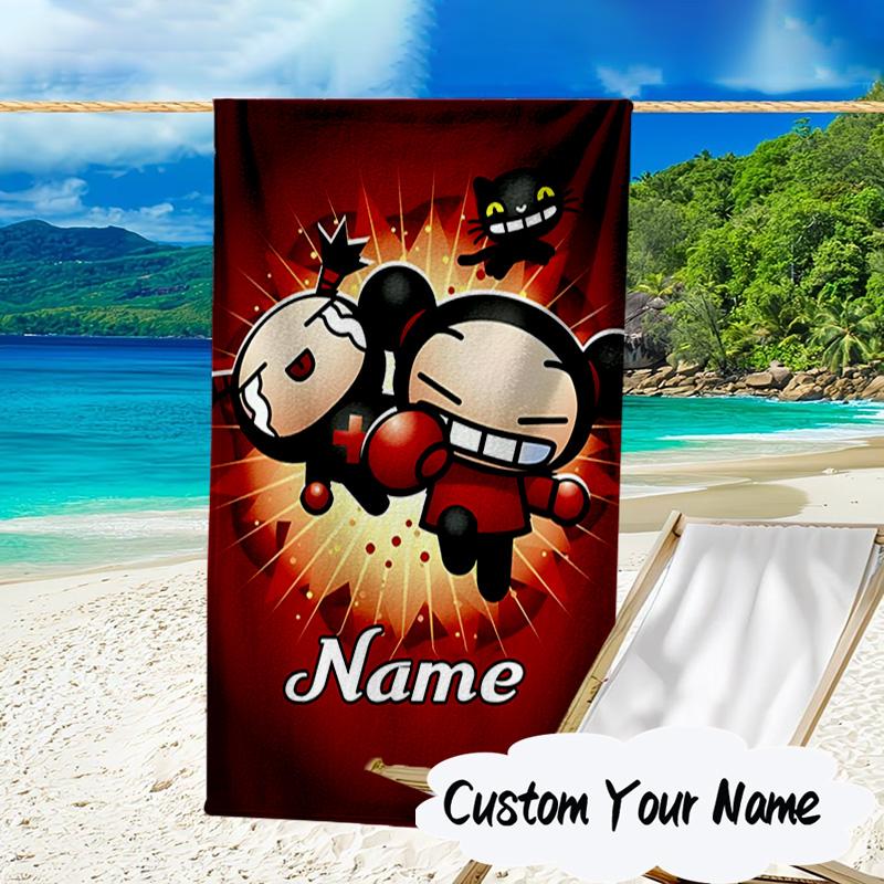 Custom Name Heartfelt Pucca Love Microfiber Beach Towel Super Soft & Absorbent for Bath, Beach, Travel  Bath Time Accessory, Fan gifts