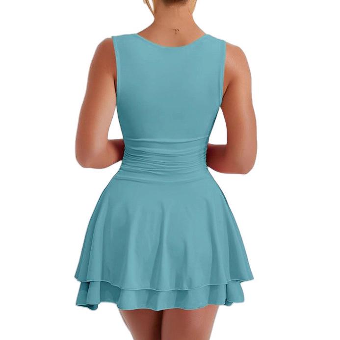 2025 Women's Square Neck Pleated Waist Mini Dress