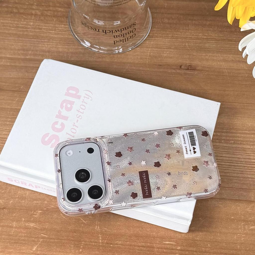 Korean Style Pink Brown Star iPhone 17 Pro Drop-Proof Protective Case, Compatible with iPhone 16PM/15/14/13.