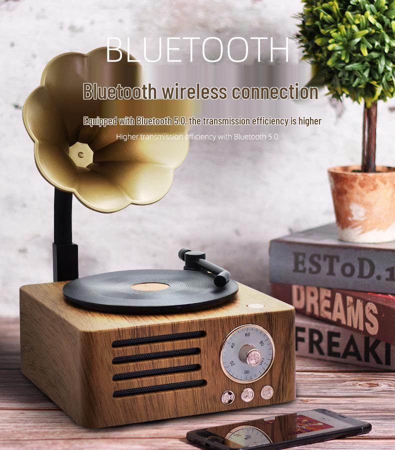 Retro Wood Grain Bluetooth Vinyl Speaker with Rotating Design