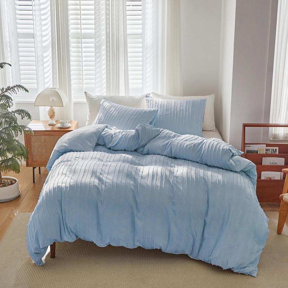 Bohemian Style Solid Color Quilt Cover Sets Skin Safe Non-Irritating Bedding Soft & Durable Classic Style for Bedroom Decoration