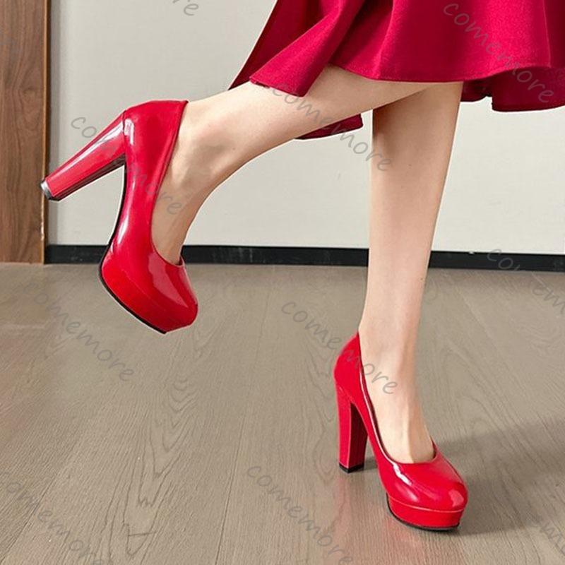 Fashion Comemore Fashion Women's High Heels Pointed Toe Shallow Chunky Heel Dress Pumps Slip on Plus Size Solid Shoes for Shoes Female