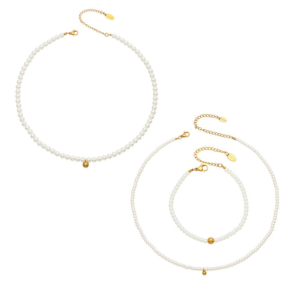 Mili Exquisite Pearl Beaded Necklace & Stainless Steel Bracelet Jewelry Set for Women