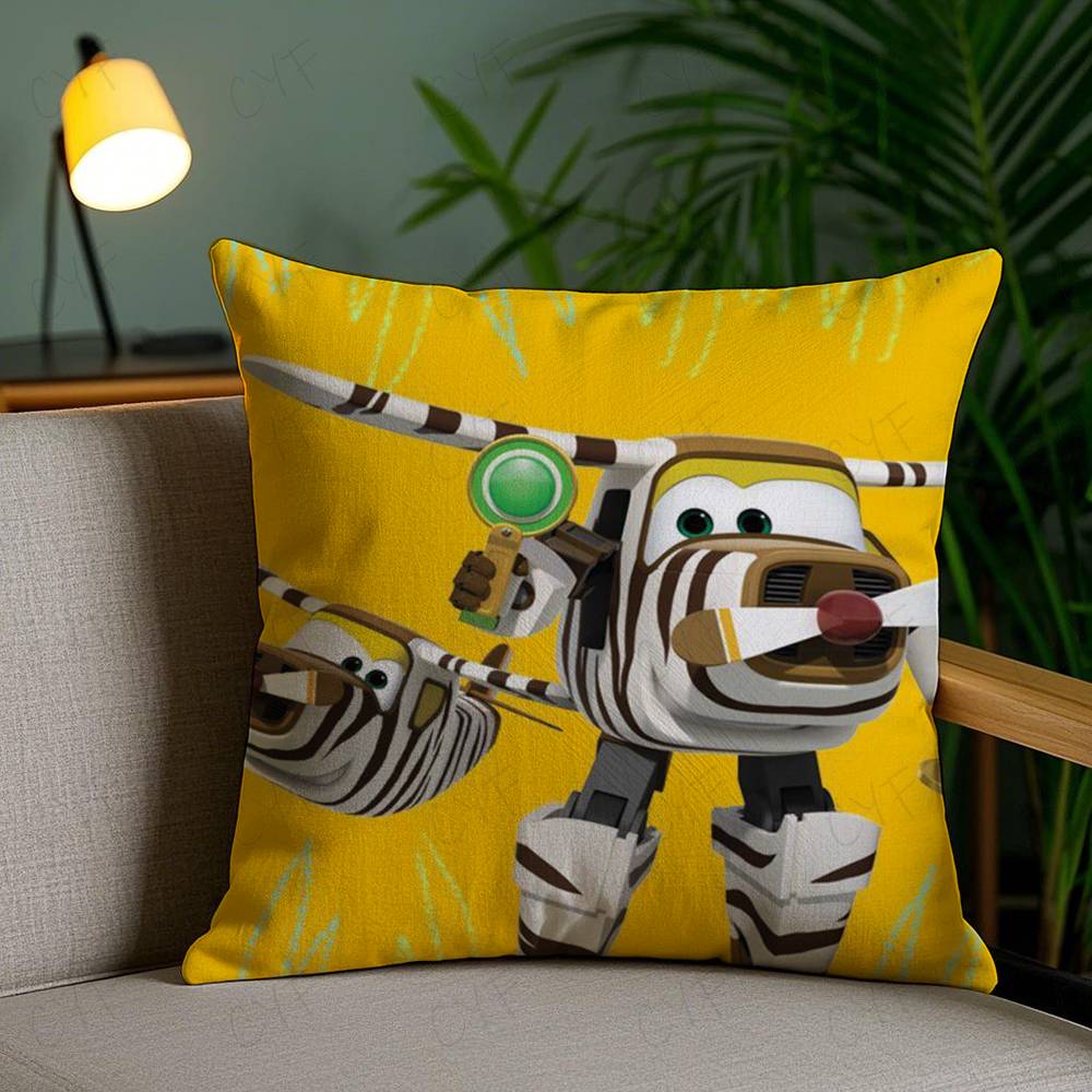 Childhood Funny Anime S-Super Wings Pillow Case Anti-Dustmite Pillowcase Invisible Zipper Silky Short Plush Sofa Cushion Cover