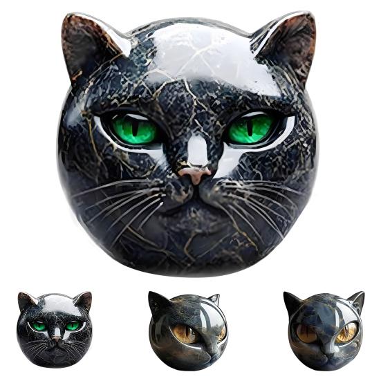 1/2Pcs Black Cat Stone Sculpture Carved Healing Stone Cat Head Figurine Statue Home Office Desktop Decoration Ornament