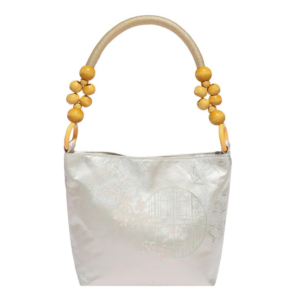 

Simple Large Capacity Chinese Style Handbag Bead Sweet Embroidery Shoulder Bag Butterfly French Retro Underarm Bag Travel