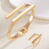 Geometric Bar Open Cuff Bracelet and Ring Set Minimalist Gold Tone Jewelry for Women