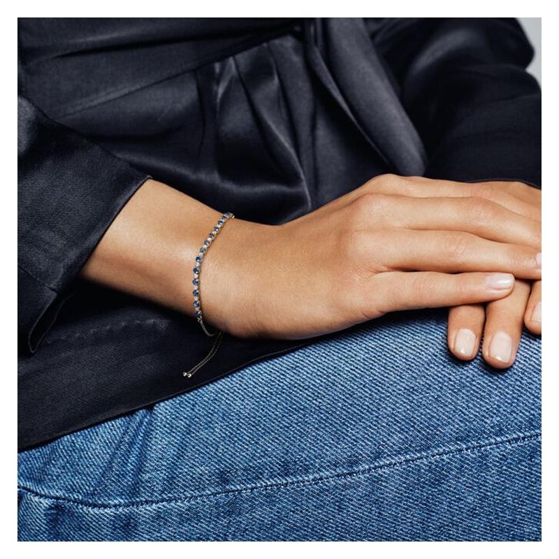 Pandora Blue and Transparent Shiny Cord 925 Silver Bracelet Women's 598517C01