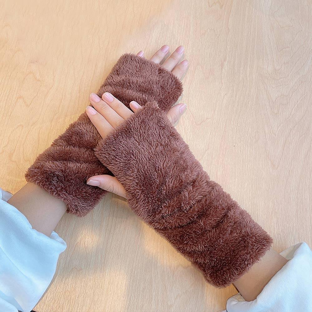 Gants Peluche Demi-Doigts Chauffe-Bras Moufles Sans Doigts Gants Mode Femme Hiver Automne